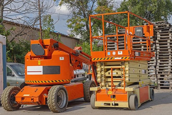 warehouse forklift in action during a busy workday in Carlsbad